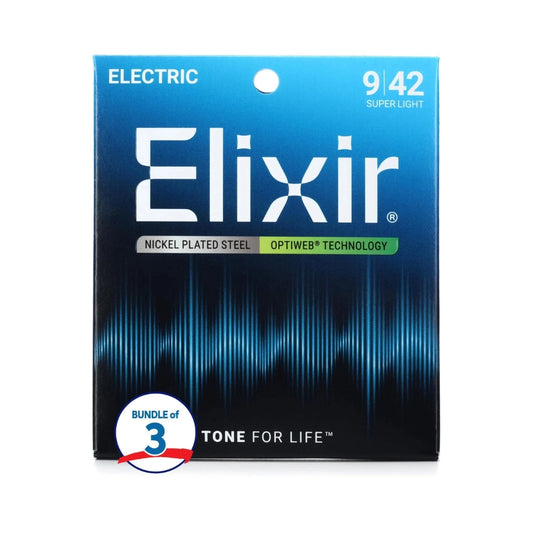 Elixir 19002 Optiweb Electric Guitar Strings - .009-.042 Super Light (3-pack)