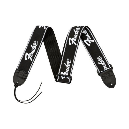 Fender 0990671000 Running Logo Strap, Black/White Logo, 2"