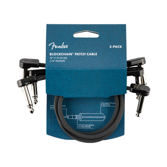 Fender 0990825010 Blockchain 12" Patch Cable, 3-pack, Angle/Angle