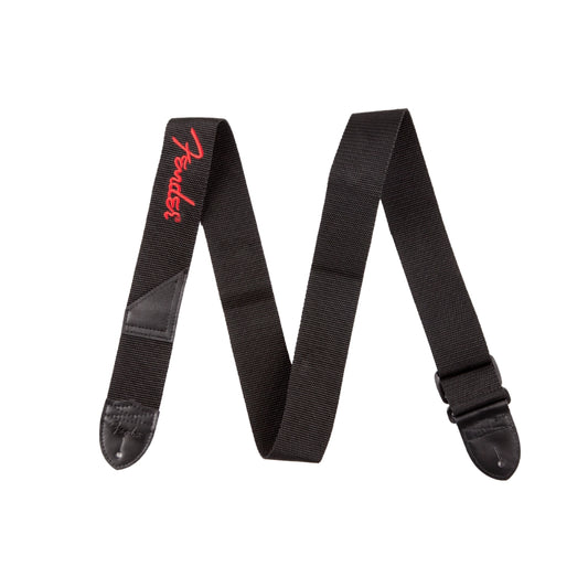 Fender 0990662015 Fender Logo Strap, Black/Red Logo, 2"