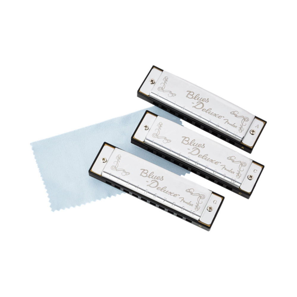 Fender 0990701021 Blues Deluxe Harmonicas - 3 Pack with Case