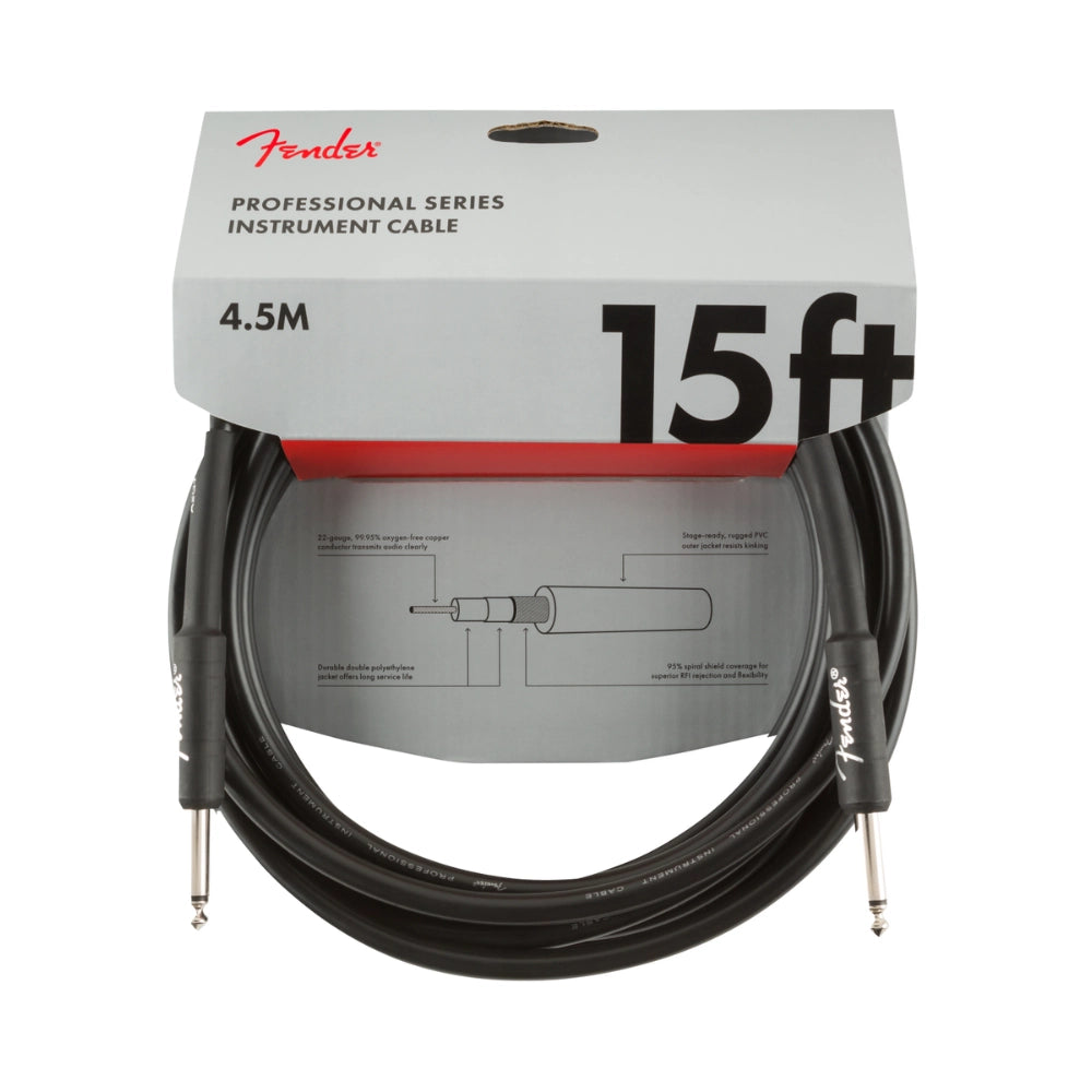 Fender 0990820021 Professional Series Instrument Cable, Straight/Straight, 15', Black