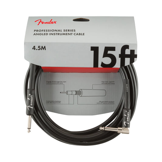 Fender 0990820059 Professional Series Instrument Cables, Straight/Angle, 15', Black