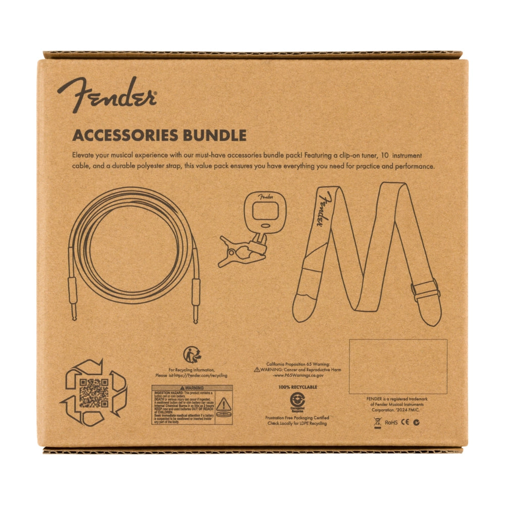 Fender 0992018005 Accessory Essentials Pack - Cable, Clip-On Tuner, Strap