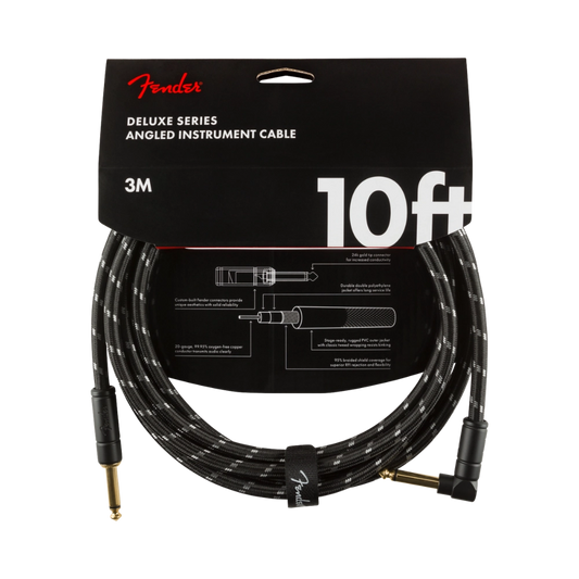Fender 0990820090 Deluxe Series Instrument Cable, Straight/Angle, 10', Black Tweed