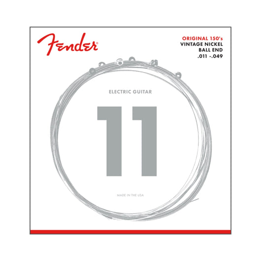 Fender 0730150408 Original 150 Guitar Strings, Pure Nickel Wound, Ball End, 150M .011-.049 Gauges, (6)