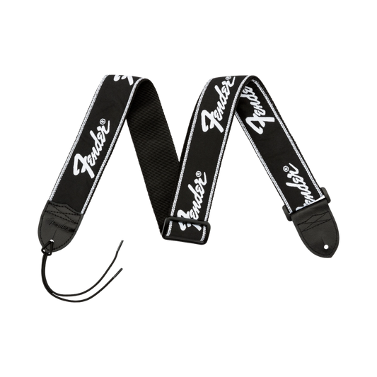Fender 0990671000 Running Logo Strap, Black/White Logo, 2"