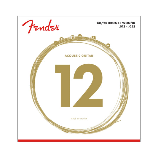 Fender 0730070403 80/20 Bronze Acoustic Strings, Ball End, 70L .012-.052 Gauges, (6)