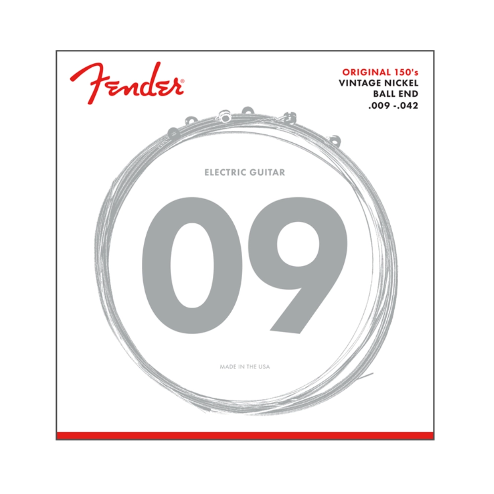Fender 0730150403 Original 150 Guitar Strings, Pure Nickel Wound, Ball End, 150L .009-.042 Gauges, (6)