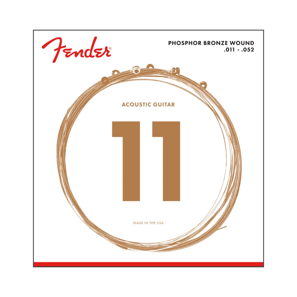 Fender 0730060405 Phosphor Bronze Acoustic Guitar Strings, Ball End, 60CL .011-.052 Gauges, (6)