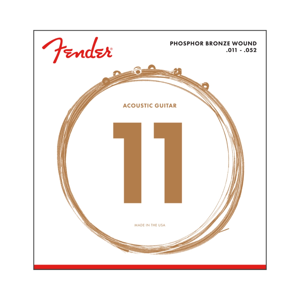 Fender 0730060405 Phosphor Bronze Acoustic Guitar Strings, Ball End, 60CL .011-.052 Gauges, (6)