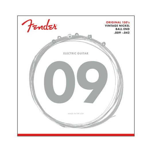 Fender 0730150403 Original 150 Guitar Strings, Pure Nickel Wound, Ball End, 150L .009-.042 Gauges, (6)
