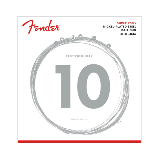 Fender 0730250406 Super 250 Guitar Strings, Nickel Plated Steel, Ball End, 250R Gauges .010-.046, (6)