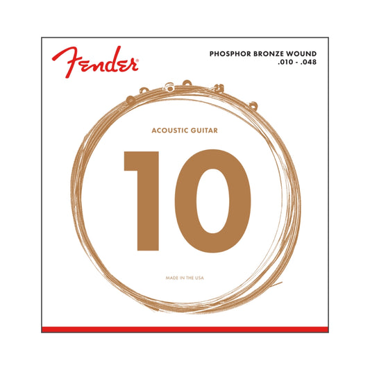 Fender 0730060402 Phosphor Bronze Acoustic Guitar Strings, Ball End, 60XL .010-.048 Gauges, (6)
