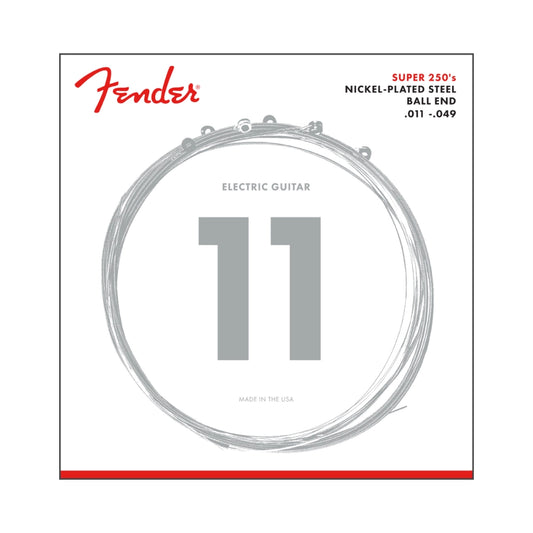 Fender 0730250408 Super 250 Guitar Strings, Nickel Plated Steel, Ball End, 250M Gauges .011-.049, (6)
