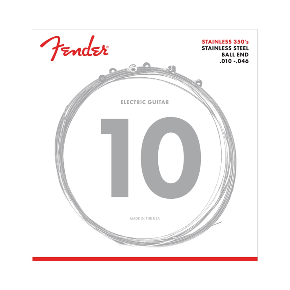 Fender 0730350406 Stainless 350's Guitar Strings, Stainless Steel, Ball End, 350R Gauges .010-.046, (6)