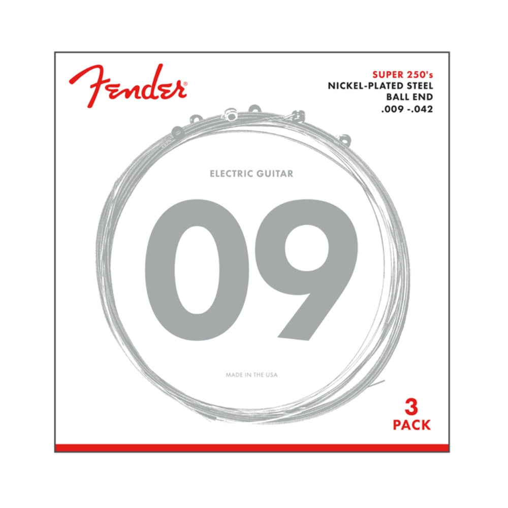 Fender 0730250309 Super 250L NPS Ball End Strings (.009-.042 Gauges) 3-Pack