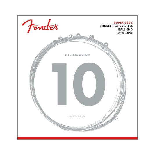 Fender 0730250407 Super 250 Guitar Strings, Nickel Plated Steel, Ball End, 250RH Gauges .010-.052, (6)