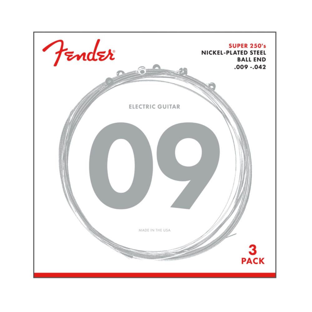 Fender 0730250309 Super 250L NPS Ball End Strings (.009-.042 Gauges) 3-Pack