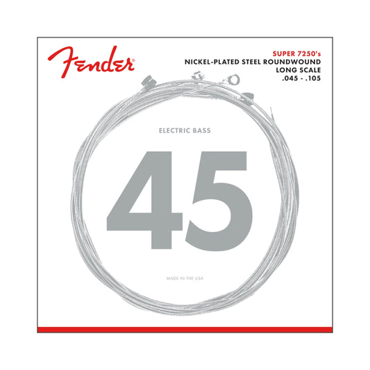 Fender 0737250406 SubSonic 7250 Nickel-Plated Bass Strings Long Scale, 7250M .045-.105 Gauges, (4)