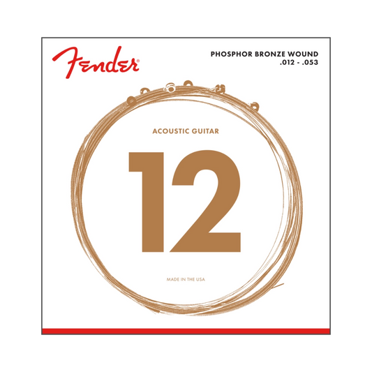 Fender 0730060403 Phosphor Bronze Acoustic Guitar Strings, Ball End, 60L .012-.053 Gauges, (6)