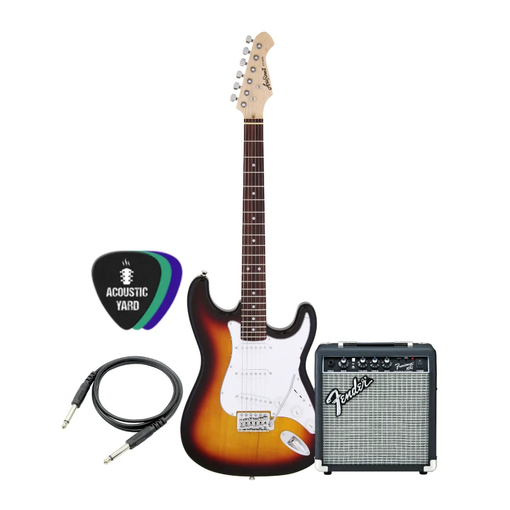 Aria Pro SSS & Fender Frontman 10G Electric Guitar Bundle