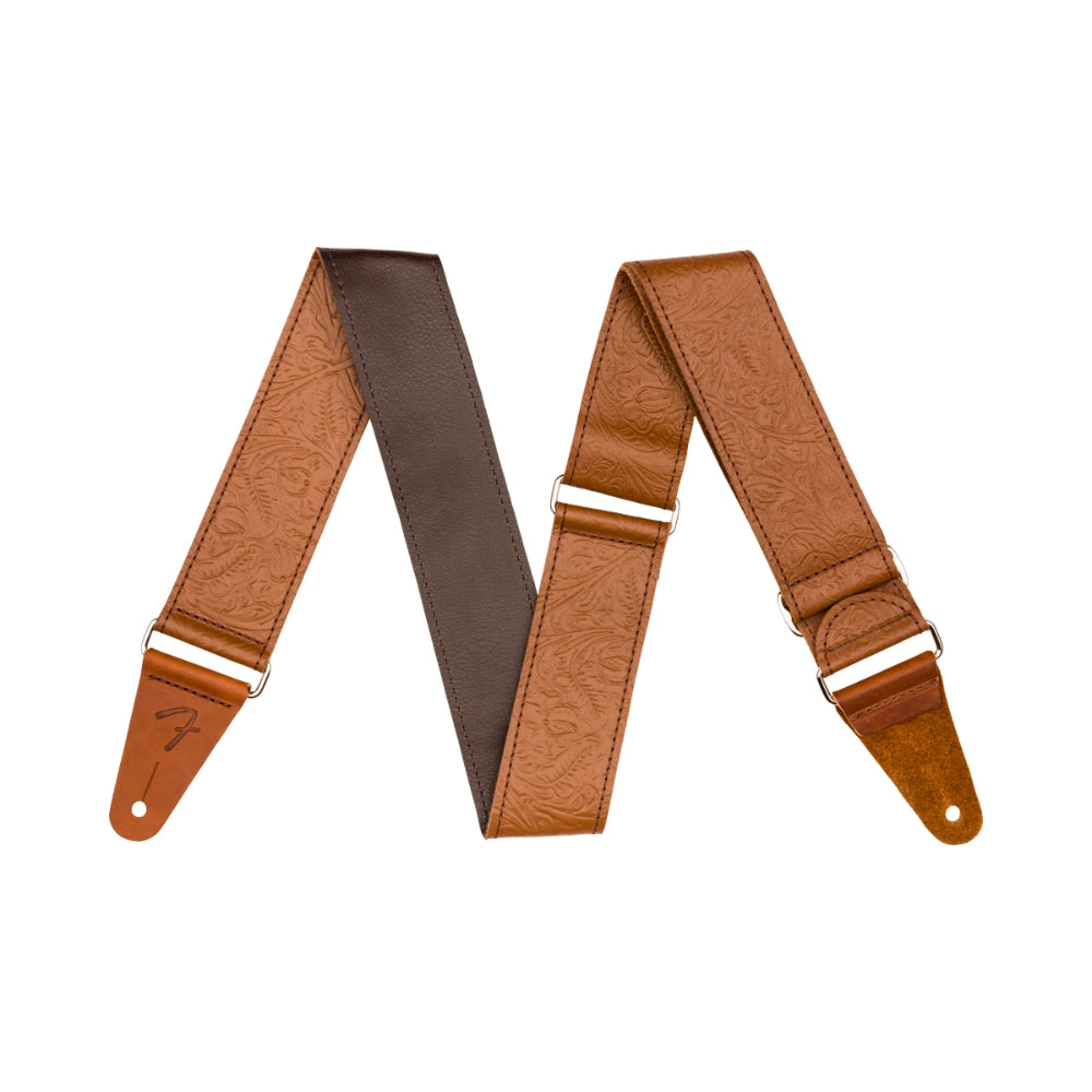 Fender 0996970000 Tooled Leather Guitar Strap, Brown, 2"