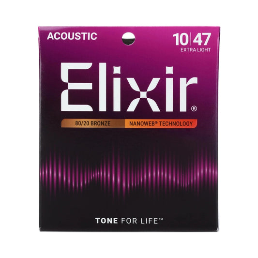 Elixir 11002 Nanoweb 80/20 Acoustic Guitar Strings - .010-.047 Extra Light