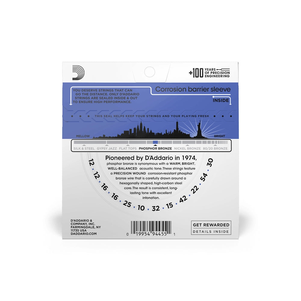 D'Addario 12-54 Medium Top/Heavy Bottom 12-String Acoustic Guitar Strings EJ37