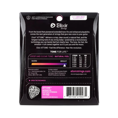 Elixir 21027 Attune Phosphor Bronze Acoustic Guitar Strings - .011-.052 Custom Light