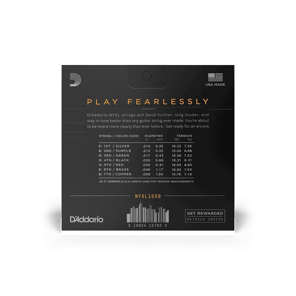 D'Addario 10-59 Regular Light 7-String Electric Guitar Strings NYXL1059