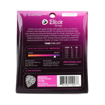 Elixir 11027 Nanoweb 80/20 Acoustic Guitar Strings - .011-.052 Custom Light