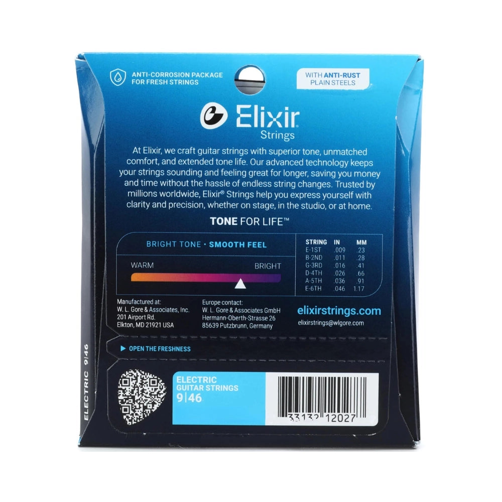 Elixir 12027 Nanoweb Electric Guitar Strings - .009-.046 Custom Light