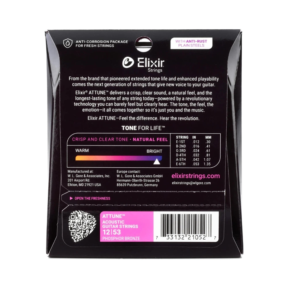 Elixir 21052 Attune Phosphor Bronze Acoustic Guitar Strings - .012-.053 Light