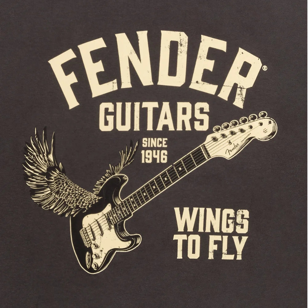 Fender 9192828406 Wings To Fly T-Shirt, Vintage Black, M