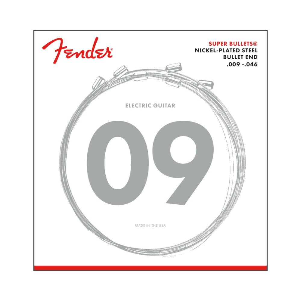 Fender 0733250404 Super Bullet Strings, Nickel Plated Steel, Bullet End, 3250LR Gauges .009-.046, (6)