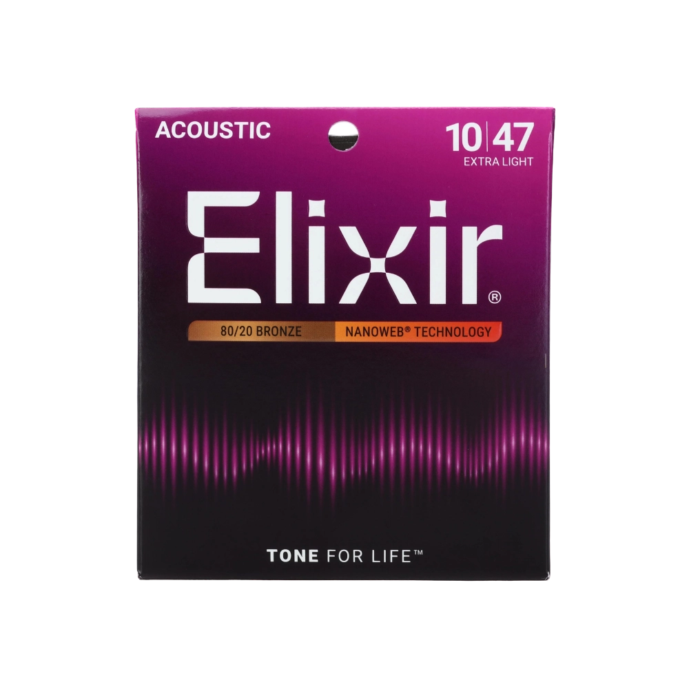 Elixir 11002 Nanoweb 80/20 Acoustic Guitar Strings - .010-.047 Extra Light