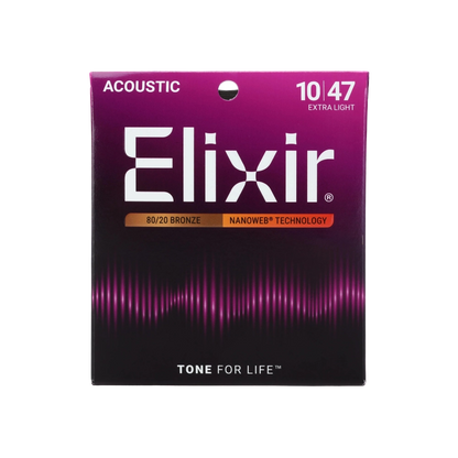 Elixir 11002 Nanoweb 80/20 Acoustic Guitar Strings - .010-.047 Extra Light