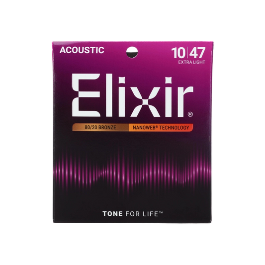 Elixir 11002 Nanoweb 80/20 Acoustic Guitar Strings - .010-.047 Extra Light
