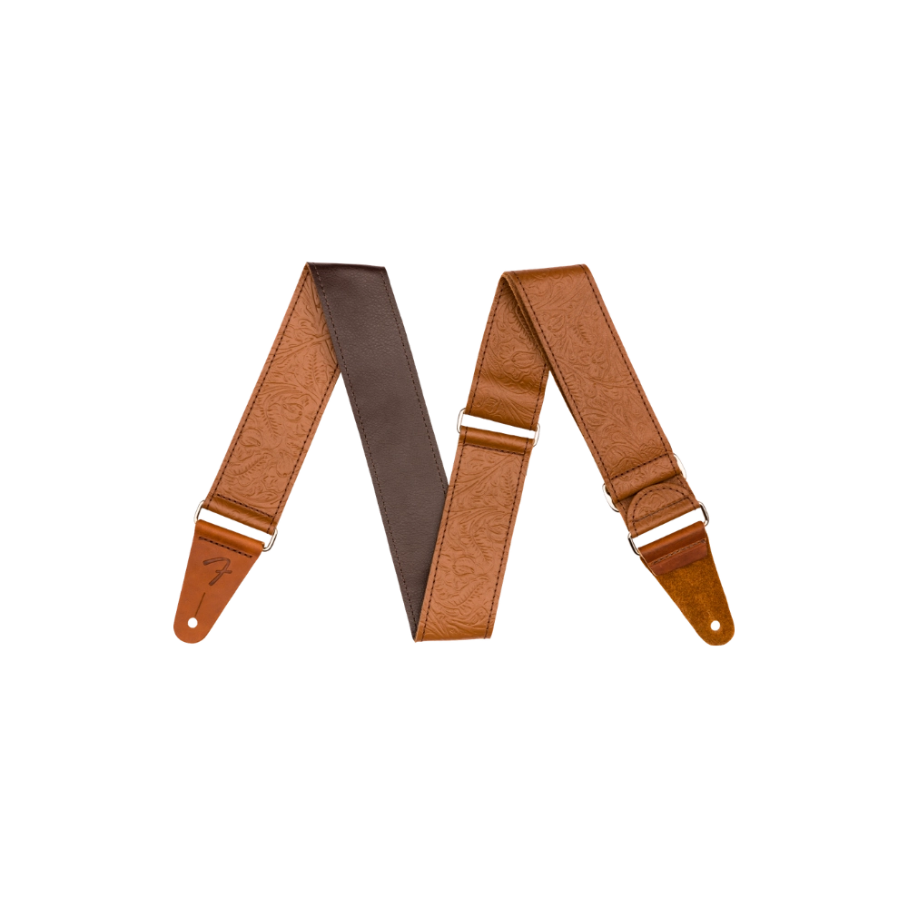 Fender 0996970000 Tooled Leather Guitar Strap, Brown, 2"