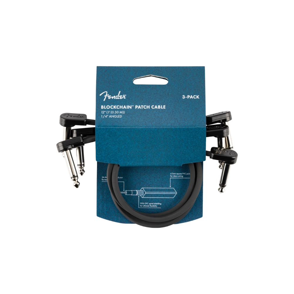 Fender 0990825010 Blockchain 12" Patch Cable, 3-pack, Angle/Angle