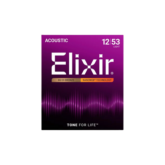 Elixir 11052 Nanoweb 80/20 Bronze Acoustic Guitar Strings - .012-.053 Light