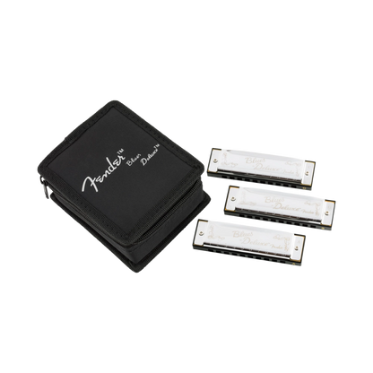 Fender 0990701021 Blues Deluxe Harmonicas - 3 Pack with Case