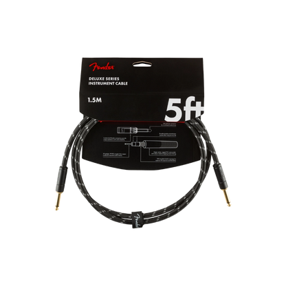 Fender 0990820093 Deluxe Series Instruments Cable, Straight/Straight, 5', Black Tweed