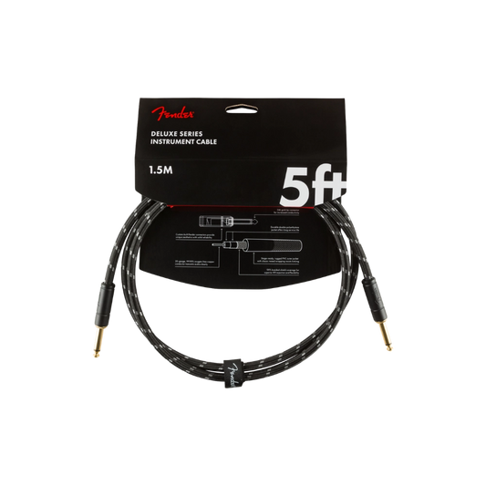 Fender 0990820093 Deluxe Series Instruments Cable, Straight/Straight, 5', Black Tweed