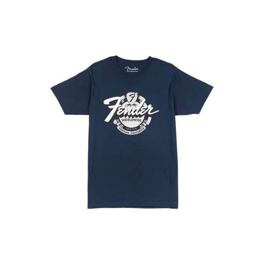 Fender 9193822506 World Wide Tee, Vintage Navy, L