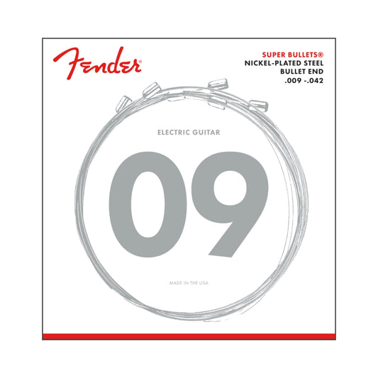 Fender 0733250403 Super Bullet® Strings, Nickel Plated Steel, Bullet End, 3250L Gauges .009-.042, (6)