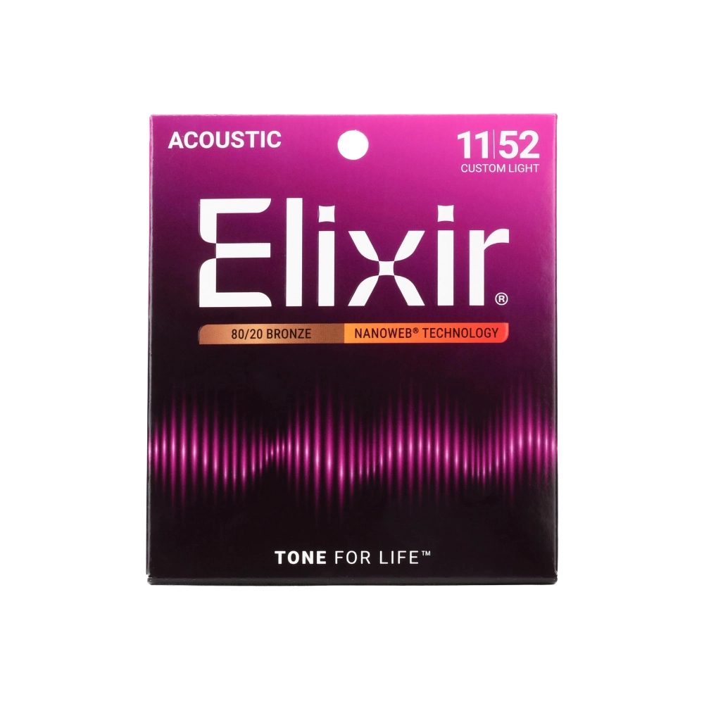 Elixir 11027 Nanoweb 80/20 Acoustic Guitar Strings - .011-.052 Custom Light