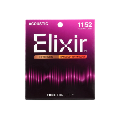 Elixir 11027 Nanoweb 80/20 Acoustic Guitar Strings - .011-.052 Custom Light