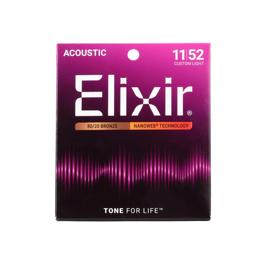 Elixir 11027 Nanoweb 80/20 Acoustic Guitar Strings - .011-.052 Custom Light